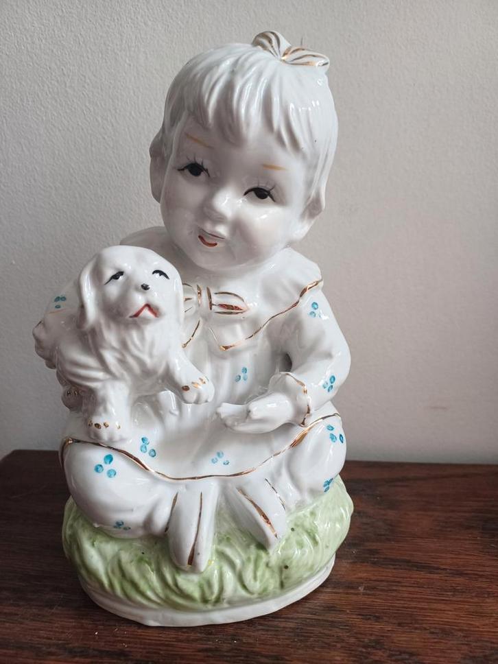 Vintage Porseleinen Beeldje Meisje met Hond, Antiek en Kunst, Antiek | Porselein, Ophalen of Verzenden