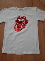 Wit t.shirt met rode mond in pailletten L .Flam mode., Kleding | Dames, Ophalen of Verzenden, Zo goed als nieuw, Wit, Korte mouw