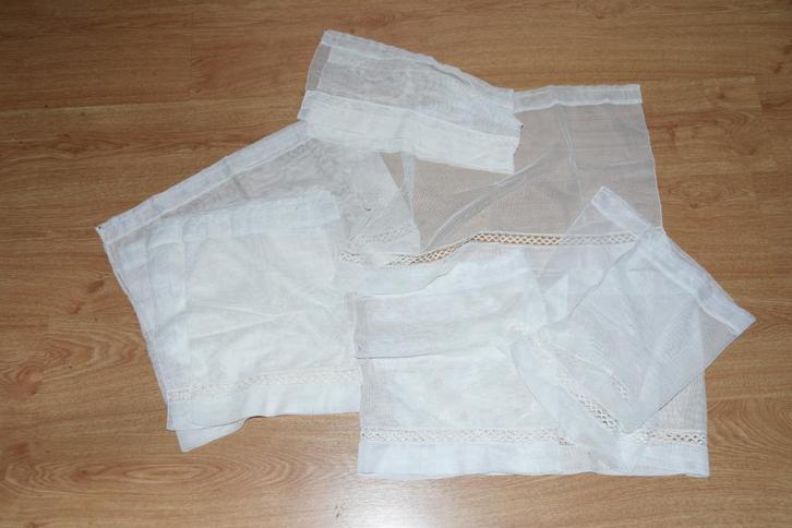 Antieke set vitrage schuif gordijn vintage opengewerkte rand, Antiek en Kunst, Antiek | Kleden en Textiel, Ophalen of Verzenden