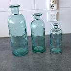 3 Flesvazen, Huis en Inrichting, Woonaccessoires | Vazen, Ophalen of Verzenden, Overige kleuren, Glas, Minder dan 50 cm