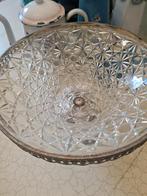 Vintage glazen schaal op verzilverde voet geslepen glas, Ophalen of Verzenden