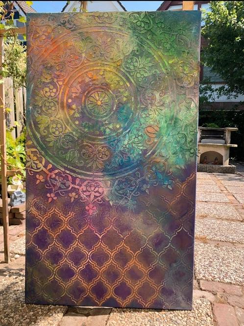 Kunstwerk Canvas Mandala effect, Antiek en Kunst, Kunst | Schilderijen | Abstract, Ophalen of Verzenden