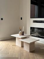 Travertin salontafel set, Huis en Inrichting, Overige materialen, Vierkant, Travertin japandi vintage marmeren natuurtseen, Minder dan 50 cm