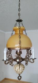 Kroonluchter geëlektrificeerde petroleumlamp Vintage, Ophalen, Gebruikt, Glas