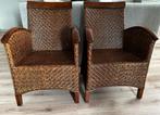 Stoelen: armstoelen / fauteuils - rattan met mangohout, Riet of Rotan, Twee, Gebruikt, Bruin