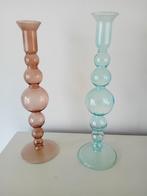 2 Ravie kandelaars glas glazen kandelaars kaarsenstandaards, Ophalen of Verzenden