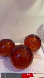 3 oranje glazen bollen met luchtbellen, Antiek en Kunst, Antiek | Glas en Kristal, Ophalen of Verzenden