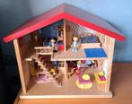 Houten Poppenhuis met Familie en Meubels, Ophalen, Gebruikt, Poppenhuis
