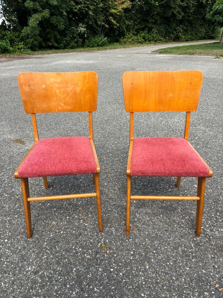 Vintage deens model school stoeltjes, Huis en Inrichting, Stoelen, Gebruikt, Twee, Bruin, Ophalen
