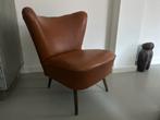 Vintage cocktailstoel in cognac, Huis en Inrichting, Stoelen, Ophalen, Gebruikt, Bruin, Leer