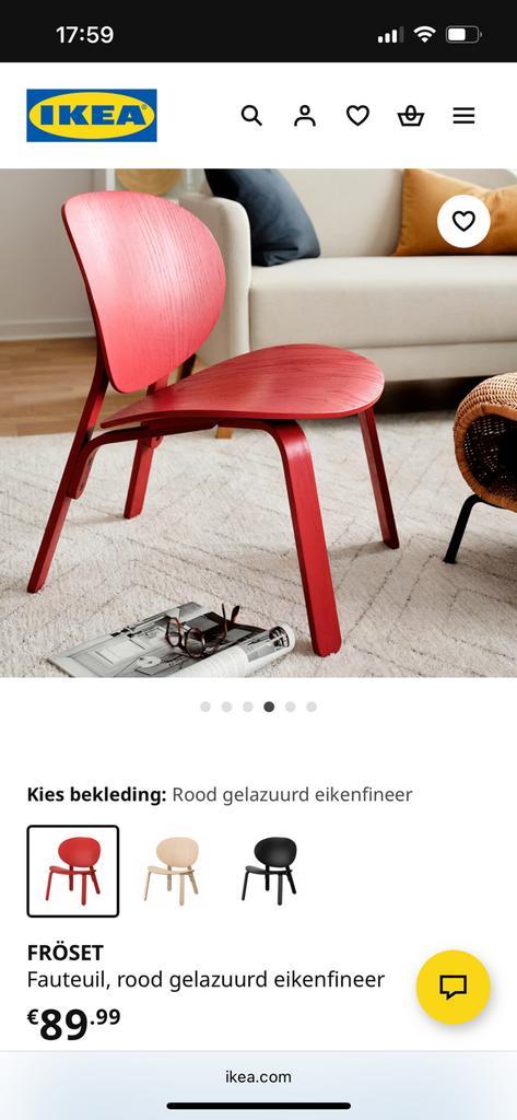 Fröset stoel fauteuil Ikea rood, Huis en Inrichting, Fauteuils, Zo goed als nieuw, Hout, 50 tot 75 cm, Minder dan 75 cm, Ophalen