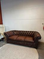 Chesterfield bank bruin vintage leren bankstel  3 zits, 2871SK, Gebruikt, 125 cm of meer, Klassieke
