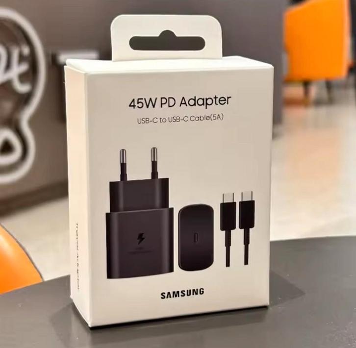 Samsung 45W Oplader + Kabel - Nieuw in Doos!, Telecommunicatie, Mobiele telefoons | Telefoon-opladers, Nieuw, Samsung, Ophalen of Verzenden