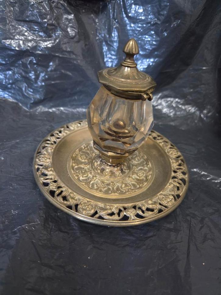 Antiek Inktstel met Kristallen Inktpot, Antiek en Kunst, Antiek | Glas en Kristal, Ophalen of Verzenden