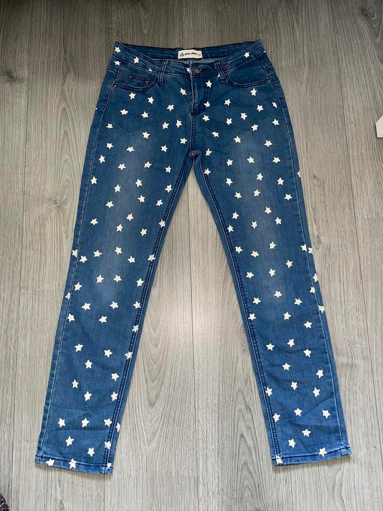 dames blauwe stretch spijkerbroek jeans met sterren mt W 29, Blauw, Ophalen of Verzenden, Zo goed als nieuw, Maat 36 (S)