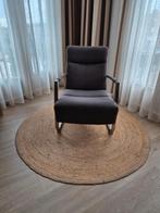 Mooie Fauteuil met donkerbruine stof bekleed, geborsteld RVS, Ophalen, Minder dan 75 cm, Zo goed als nieuw, Stof