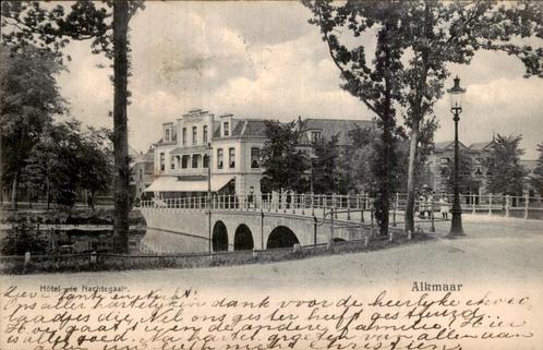 Hotel de Nachtegaal in Alkmaar, Verzamelen, Ansichtkaarten | Nederland, Gelopen, Noord-Holland, Voor 1920, Ophalen of Verzenden
