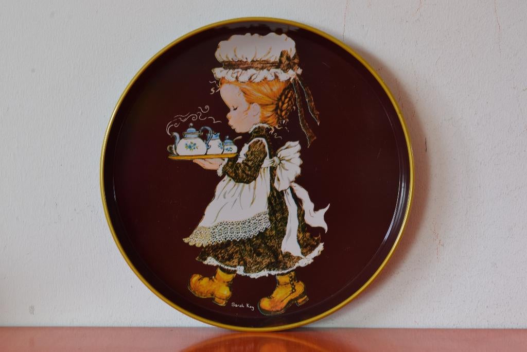 Retro vintage stalen jaren 70 Sarah Kay dienblad, Ophalen of Verzenden, Gebruikt, Rond, Metaal