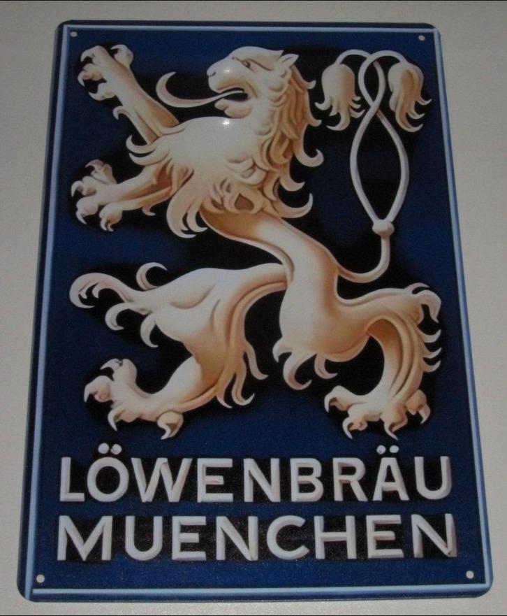 Löwenbräu Bier : Metalen Bord Löwenbräu Bier - Muenchen, Verzamelen, Biermerken, Nieuw, Reclamebord, Plaat of Schild, Overige merken