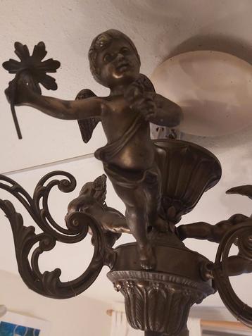 Gave antieke bronzen cupido plafonnière / met 3 engelen beschikbaar voor biedingen