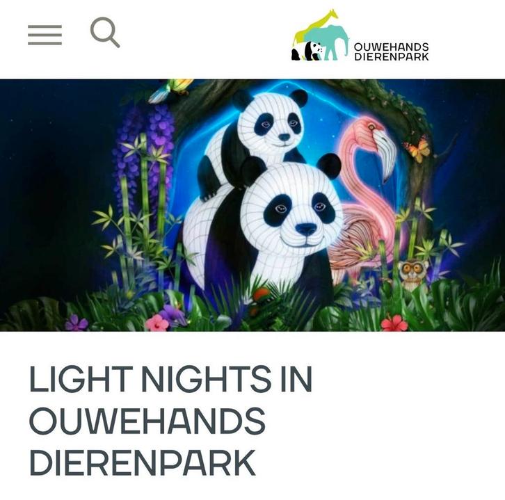 2 tickets voor Light Night Ouwehands dierenpark Rhenen, Tickets en Kaartjes, Recreatie | Dierentuinen, Drie personen of meer, Ticket of Toegangskaart