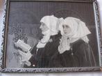 Borduurwerkje "Twee biddende nonnen". Met monogram N.F., Antiek en Kunst, Kunst | Overige Kunst, Ophalen