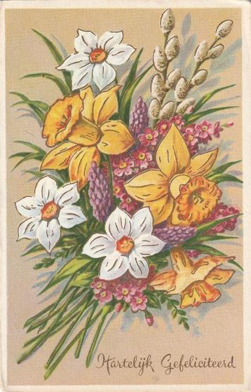 BLOEM BLOEMEN UIT JAREN 50 ZEER MOOI OUDE KAART KH569 beschikbaar voor biedingen