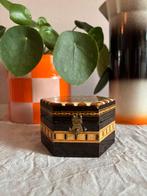 Vintage sieraden doosje gelakt hout mozaïek, *, Bruin, Verzenden, Met spiegeltje(s)