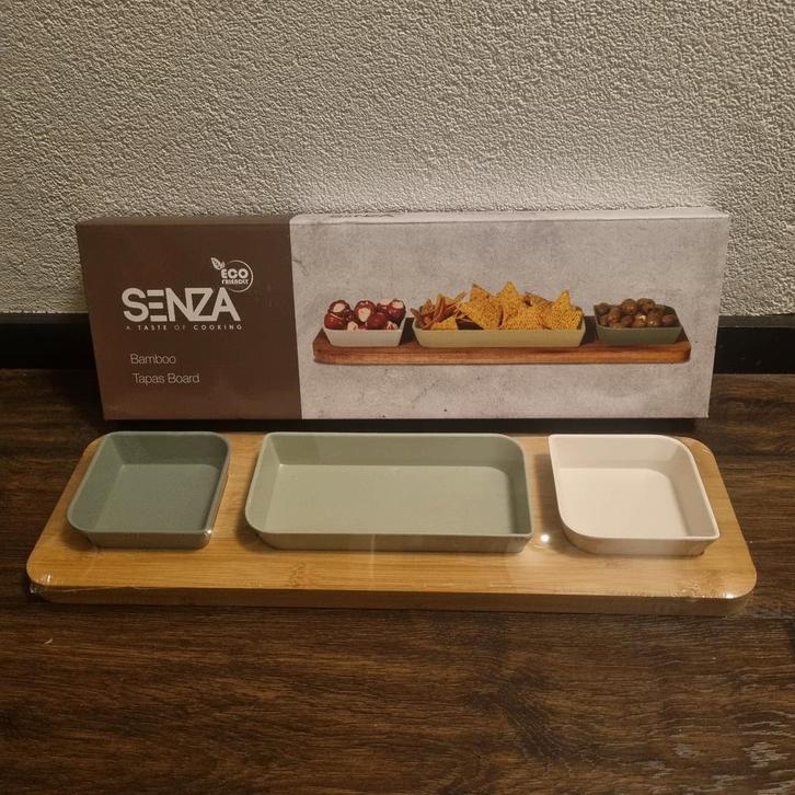 Senza Bamboo Tapasplank met 3 Schalen - Nieuw in Doos, Huis en Inrichting, Keuken | Keukenbenodigdheden, Nieuw, Ophalen of Verzenden