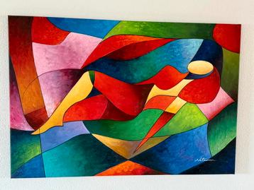 Kleurrijk schilderij van kunstenaar Natasan.  beschikbaar voor biedingen