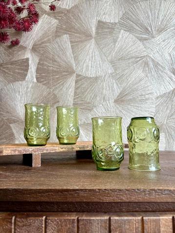 Vintage groene bubbels glazen retro stijl | set van 4 beschikbaar voor biedingen