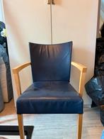 4 Montis stoelen blauw leer, houten frame - gebruikt, Huis en Inrichting, Stoelen, Ophalen, Gebruikt, Blauw, Leer