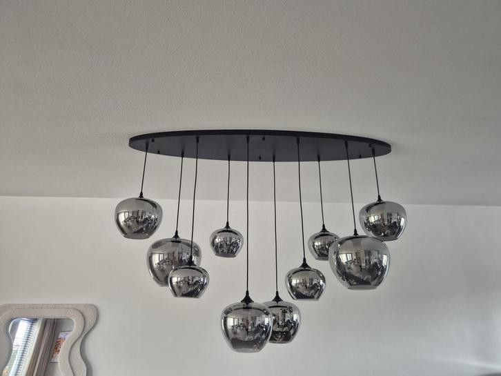 Hanglamp Smoke Glas - 10 Bollen, Huis en Inrichting, Lampen | Hanglampen, Zo goed als nieuw, 50 tot 75 cm, Glas, Ophalen of Verzenden