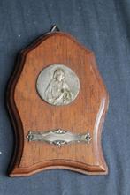 Houten plaquette met verzilverde medaille van Jezus, Ophalen of Verzenden