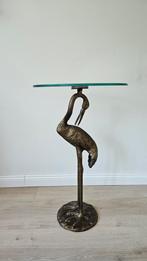 bijzettafel kraanvogel messing glasplaat 40 x 67 cm, Huis en Inrichting, Ophalen, Minder dan 55 cm, Metaal of Aluminium, Rond