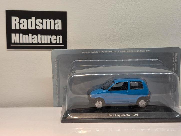 Fiat Cinquecento 1991 - Smurfblauw - 1:43 Norev hachette, Hobby en Vrije tijd, Modelauto's | 1:43, Nieuw, Auto, Norev, Ophalen of Verzenden
