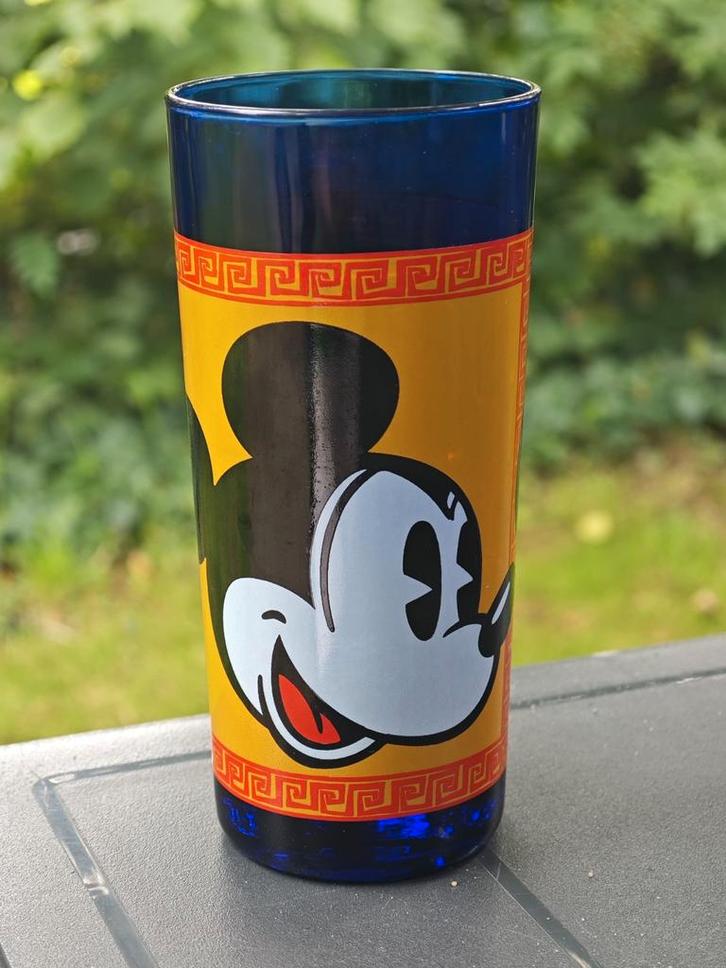 Vintage Mickey Mouse Longdrinkglas Blauw, Verzamelen, Disney, Zo goed als nieuw, Servies, Mickey Mouse, Ophalen of Verzenden