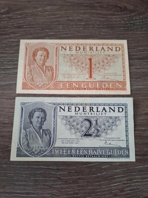 Setje mooie muntbiljetten 1949, 1 en 2,5 gulden Juliana, Postzegels en Munten, Bankbiljetten | Nederland, Ophalen of Verzenden