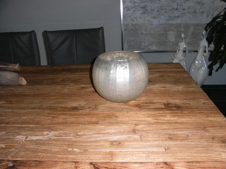 1 RIVERDALE windlicht taupe/goud/zilver doorsnee 18cm, Huis en Inrichting, Woonaccessoires | Vazen, Zo goed als nieuw, Overige kleuren