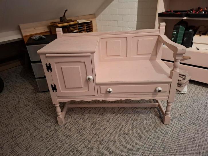 Antiek Roze Belbankje met Opbergruimte, Antiek en Kunst, Antiek | Meubels | Stoelen en Banken, Ophalen