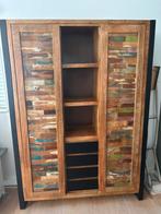Unieke industriële kast van mangohout met gerecycled hout, Huis en Inrichting, Ophalen, 100 tot 150 cm, Zo goed als nieuw, 150 tot 200 cm
