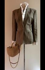MaxMara Max Mara 38/40 linnen blazer Prince de Galles khaki, Verzenden, Zo goed als nieuw, Maat 38/40 (M), Bruin