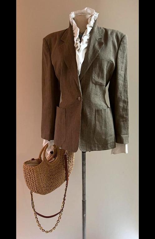 MaxMara Max Mara 38/40 linnen blazer Prince de Galles khaki, Kleding | Dames, Jasjes, Kostuums en Pakken, Zo goed als nieuw, Maat 38/40 (M)