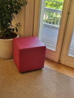 Poef Johansen leer en stof (roze/rood), Minder dan 50 cm, Gebruikt, Modern / design, Vierkant