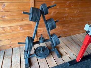 Halterschijven set 28mm + opberghouder – totaal 100kg beschikbaar voor biedingen