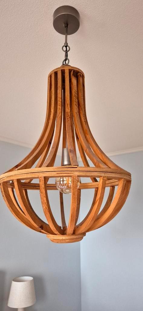 Houten Hanglamp Robuust Landelijk, Huis en Inrichting, Lampen | Hanglampen, Zo goed als nieuw, 50 tot 75 cm, Hout, Metaal, Ophalen