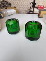 Antiek groen geslepen glas kristal vaasjes, Antiek en Kunst, Antiek | Glas en Kristal, Ophalen of Verzenden