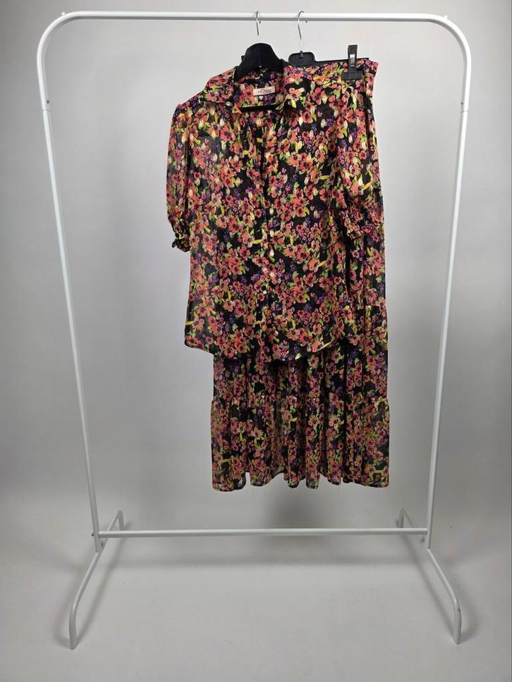 Ladress Set: Rok, Blouse-top Maat XS, Kleding | Dames, Jurken, Gedragen, Maat 34 (XS) of kleiner, Zwart, Onder de knie, Ophalen of Verzenden