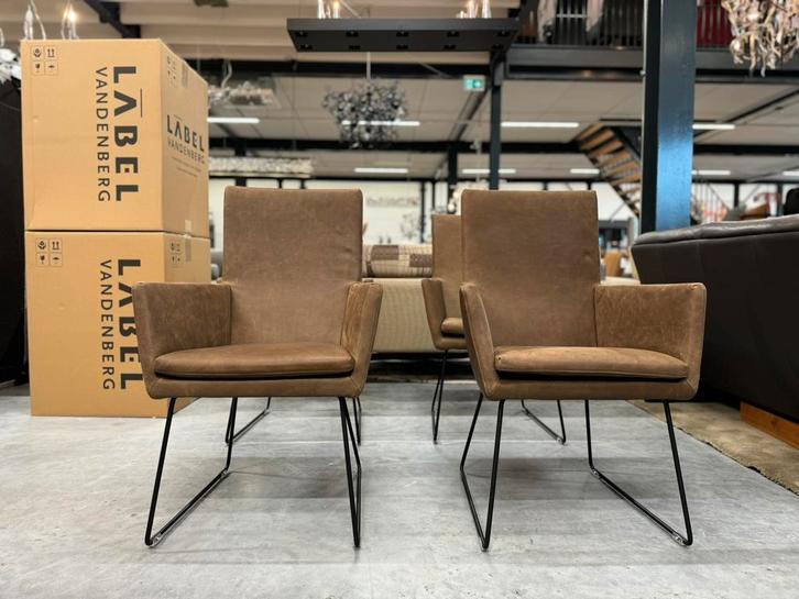 4 Nieuw Label van den Berg Donna Eetkamerstoel Leer Bruin, Huis en Inrichting, Stoelen, Nieuw, Vier, Leer, Bruin, Ophalen of Verzenden