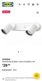 Nymane wandlamp 2 spots, Ophalen, Metaal of Aluminium, Zo goed als nieuw, Modern